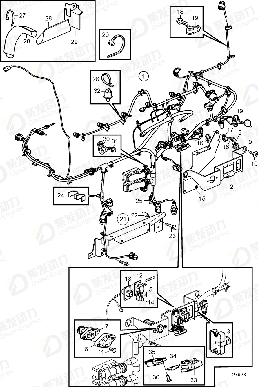 volvo penta Wiring harness 22061979 Drawing